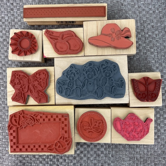 Vintage & assorted mixed themes rubber stamps collection teddy bears butterfly - Picture 4 of 5